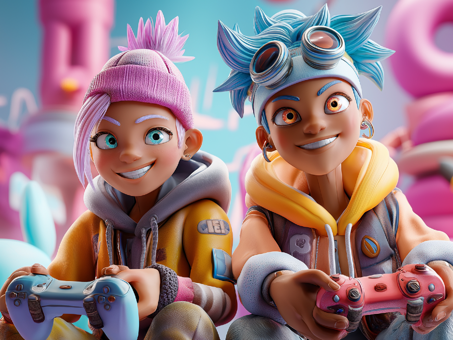 Children engaging with video games, showing screen time as social connection